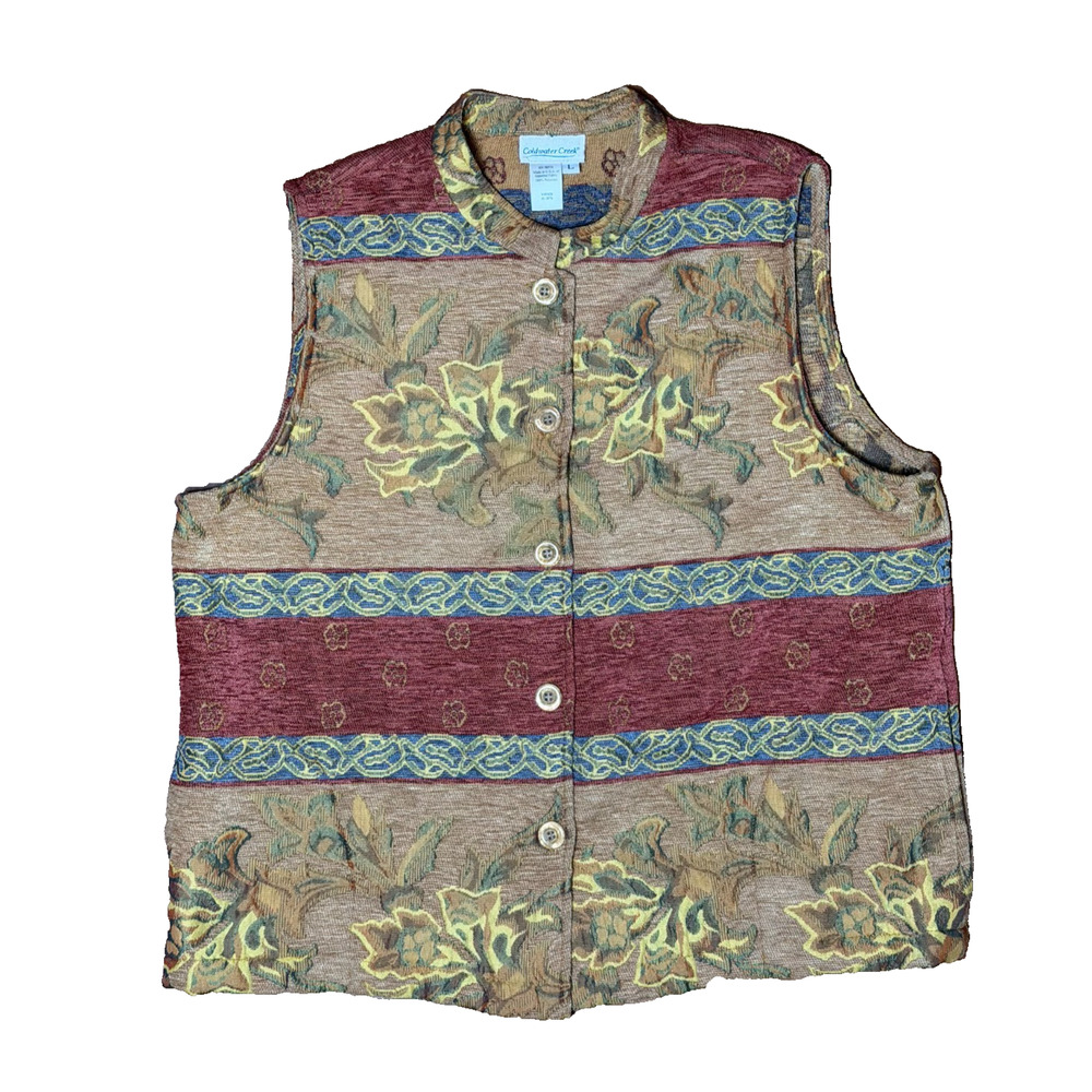 Cold Water Creek VTG Brocade Tapestry Vest Grannycore Cottage Core Pockets - L - Picture 7 of 7